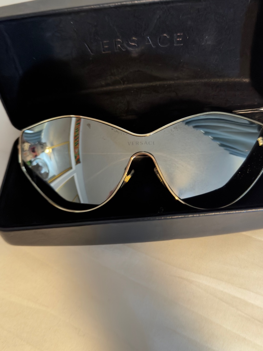 Versace Silver Mirrored Shield Sunglasses for Women - Picture 3 of 4